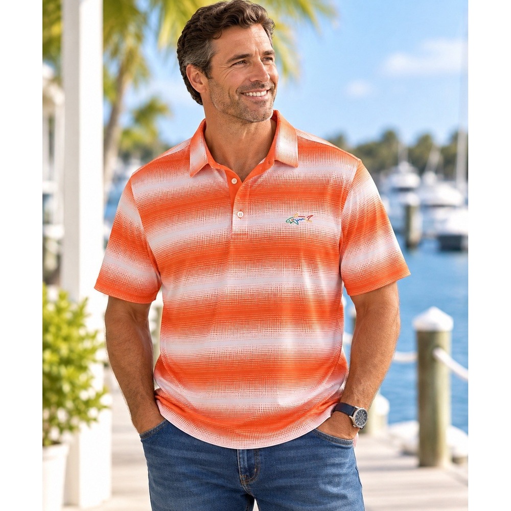 Greg Norman Polo Shirt Mens XL Orange White Golf Shark Logo Pima Cotton